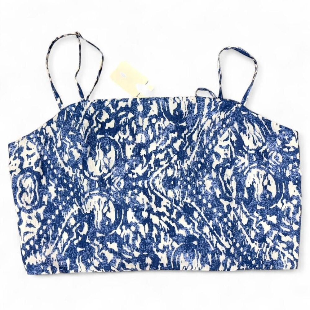 Abercrombie & Fitch Blue White Smocked Crop Top Size M NWT